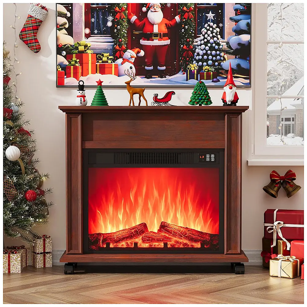 Lareira Elétrica HDDDZSW 78x70cm 1400W Chamas 3D Timer Móvel Cereja 110V — foto 3