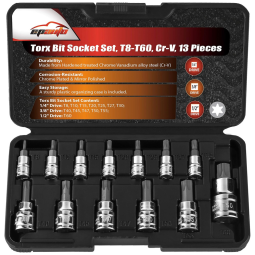 Ferramenta Automotiva Conjunto de Soquetes de Bit Torx T8 T60, Cr V Resiente a Corrosão, EPAUTO ST 005 1, Preto