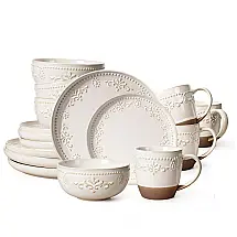 Aparelho de Jantar Artena Damasco Floral 16 Peças Cerâmica Serviço para 4 Em Relevo Branco