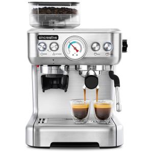 Máquina de Café Expresso Semi Automática 20 Bar Sincreative com Moedor Embutido, Aço Inoxidável 110V