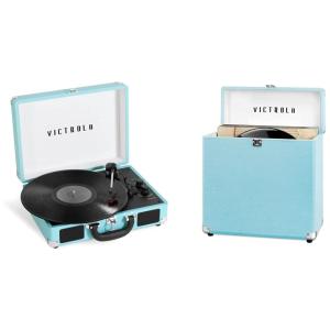 Toca Discos Portátil com Bluetooth e Porta Discos, Victrola Journey, Azul Turquesa