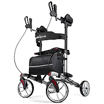 Andador Adulto Idoso com Apoio de Braço, Assento Acolchoado e Cesto, Suporta até 136 kg, OASISSPACE, Cinza