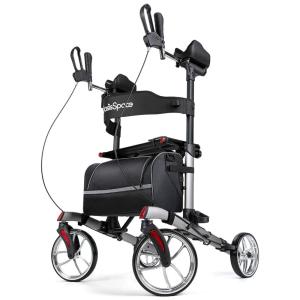 Andador Adulto Idoso com Apoio de Braço, Assento Acolchoado e Cesto, Suporta até 136 kg, OASISSPACE, Cinza