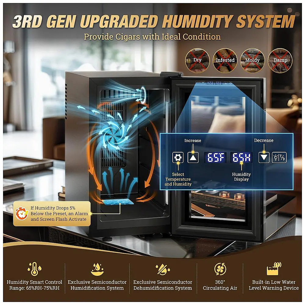 Umidor Elétrico NEEDONE 23L Pro 1S Preto Controle Inteligente 150 Charutos 110V — foto 2