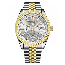 Relógio automático Datemaster Swiss 1020 com 42mm, design clássico, mostrador prateado, pulseira prateada e dourada, e moldura dourada.