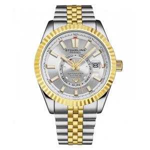 Relógio automático Datemaster Swiss 1020 com 42mm, design clássico, mostrador prateado, pulseira prateada e dourada, e moldura dourada.