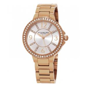 Relógio feminino Allure 480 35mm com mostrador prateado e pulseira de aço inoxidável rosa.