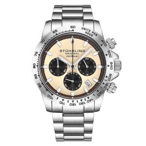 Relgio Crongrafo Formulai 891 de com Mostrador Marfim e Pulseira de Ao Inoxidvel Prateada Stuhrling