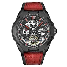 Relógio Automático Navigator 46mm Dual Time com Mostrador Preto e Pulseira Vermelha - Stuhrling