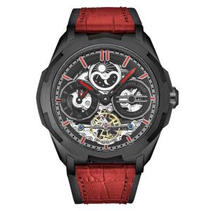 Relógio Automático Navigator 46mm Dual Time com Mostrador Preto e Pulseira Vermelha - Stuhrling