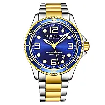 Relógio Masculino Stuhrling Mergulhador 3930.5 Quartzo 43mm, Prata e Dourado