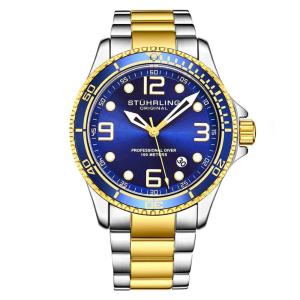 Relógio Masculino Stuhrling Mergulhador 3930.5 Quartzo 43mm, Prata e Dourado