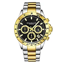 Relgio crongrafo Ultima 3960 de 42mm, mostrador preto com detalhes prateados, pulseira de ao inoxidvel dourada e fivela de implantao -