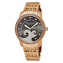 Relógio feminino Stuhrling Coroa 569, 37mm, mostrador cinza e detalhes rosa, pulseira em aço inox com fivela de implantação.
