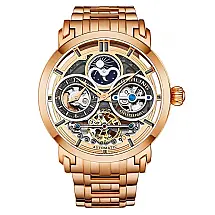 Relógio Masculino Automático Stuhrling Lucian 46mm Mostrador Duplo Estilo Two-Tone