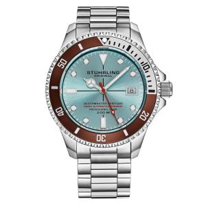 Relgio suo automtico Depthmaster Heritage 883H de 42mm com mostrador azul-petrleo, pulseira de ao inoxidvel prateado e marca Stuhrling.