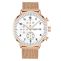 Relógio de Pulso Stuhrling Elegance 42mm, Mostrador Branco, Pulseira e Moldura em Ouro Rosa, Malha Ajustável