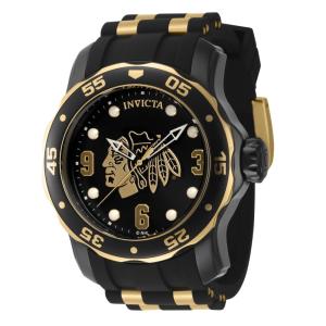 Relógio Masculino NHL Chicago Blackhawks, Invicta ZG42315, Preto e Dourado