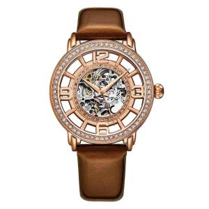 Relgio Automtico Winchester 3941 de 38mm com Mostrador Rosa e Pulseira de Couro Marrom Escuro - Stuhrling.