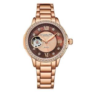 Relgio Automtico Perle 3951 com Mostrador Marrom e Pulseira de Ao Inoxidvel Rosa - Stuhrling
