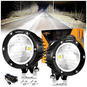 Farol de Milha LED com 7200 Lúmens e Luz Branca 12V, 72W, 2Un, Auxbeam, Preto
