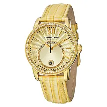 Relógio de pulso Amanhecer 544 com mostrador dourado e pulseira de couro amarelo - Stuhrling.