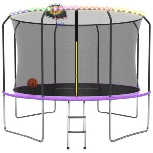ACWARM HOME 10 12 14 15 Trampolim de 16 pés com gabinete, trampolim externo com escada Basteketball Hoop Luzes LED, trampolins recreativos