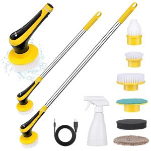 Vassoura Elétrica Rotativa 360 sem Fio com Cabo Flexível e 6 Acessórios, 110v, VRILLO CS600, Amarelo