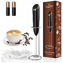 Espumador de Leite Elétrico Portátil a Bateria com Suporte, GRICAFE MF01, Preto