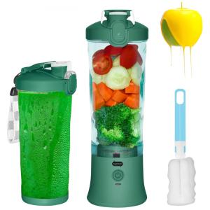 Liquidificador Portátil 590mL com USB Recarregável e 6 Lâminas Ultra Afiadas, 240W, Supkitdin, Verde Escuro