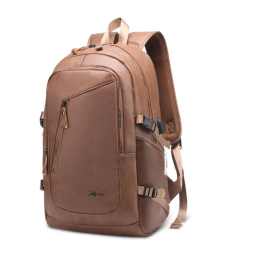 Mochila Unissex de Couro Sintético para Laptop, DYJ, Marrom