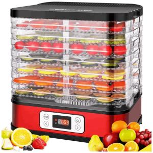 Desidratador de Alimentos com 8 Bandejas e Temporizador Digital, 400W, COOCHEER, Vermelho