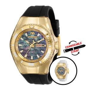 Relgio feminino com monograma TechnoMarine Cruise - 40 mm. Preto. Branco com ala intercambivel ZG-TM-115325