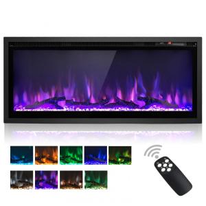 Lareira Elétrica de Embutir A44x106L com Termostato, 9 Cores de Chamas, Controle Remoto e Temporizador, 110V 1500W, ORALNER, Preta