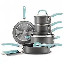 Conunto de Panelas e Frigideiras em Aço Anodizado 11 Peças, e, RACHAEL RAY 81125, Preto