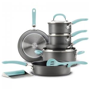 Conunto de Panelas e Frigideiras em Aço Anodizado 11 Peças, e, RACHAEL RAY 81125, Preto