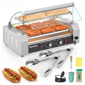 Máquina para Cachorro Quente com 7 Rolos até 24 Salsichas, Luz LED, Controle de Temperatura e Bandeja de Gotejamento Removível, 110V 1100W