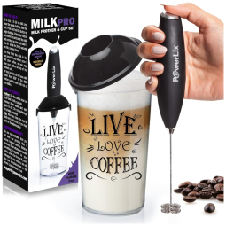 Espumador de Leite Elétrico Portátil, Capacidade 300 mL, Aço Inox, 110v, POWERLIX, Preto