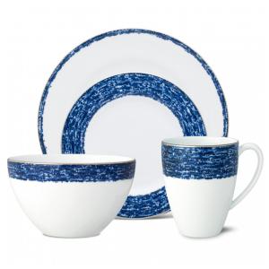 Aparelho de Jantar para Todas as Ocasiões com 4 Peças, Formato Redondo e Material de Porcelana, Noritake 1767-04G, Branco e Azul