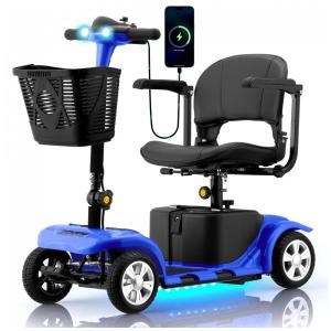 Cadeira de Rodas Elétrica para Adultos e Idosos, 4 Rodas, Leve e Portátil, com Faróis de LED e Cesta, Carregador Incluso