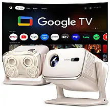 Mini Projetor Aurzen Off-White Google TV WiFi Bluetooth Dolby Audio 1080P Boom Mini 120W