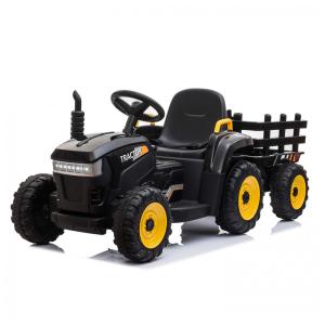 Trator Elétrico Infantil Movido a Bateria 12V com Reboque e Motor Duplo, TOBBI, Preto
