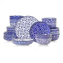 Aparelho de Jantar Selamica Azul Vintage 32 Peças Porcelana Serviço para 8 Design Pintado à Mão