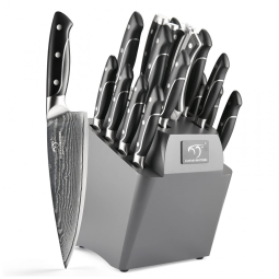 Conjunto de Facas com Bloco de Bancada, Afiador Embutido e Cabo Ergonômico, 18 Peças, NANFANG BROTHERS, Preto