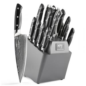 Conjunto de Facas com Bloco de Bancada, Afiador Embutido e Cabo Ergonômico, 18 Peças, NANFANG BROTHERS, Preto