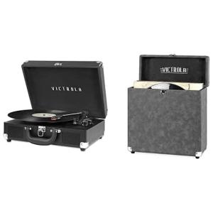 Toca Discos Bluetooth 3 Velocidades com Alto falantes Mala Portátil, VICTROLA, Preto