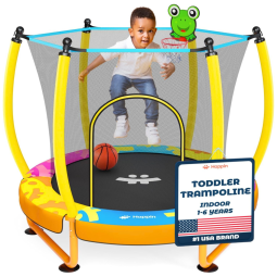 Trampolim infantil de 1.52 metros com playset interno e externo para crianças de 1 a 6 anos Happin 55.