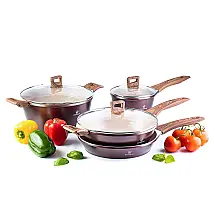 Conjunto de Panelas e Frigideiras com Revestimento Alemão Antiaderente, 7 Peças, Brilhante, WAXONWARE, Marrom