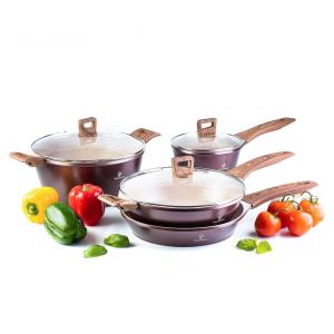 Conjunto de Panelas e Frigideiras com Revestimento Alemão Antiaderente, 7 Peças, Brilhante, WAXONWARE, Marrom