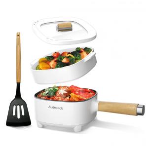 Panela Elétrica Audecook Hot Pot 2L c/ Revestimento Cerâmico Antiaderente, Frigideira 20cm, Fogareiro Portátil p/ Ramen, Bife, Arroz, Aveia